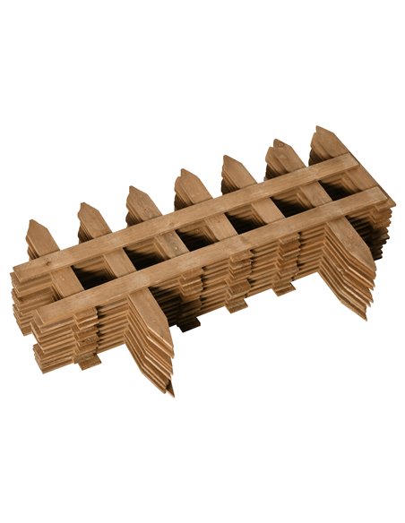 Outsunny Pack of 24 Wooden Border Fences, Garden Fixed Picket Fence for Lawn Edging, Flowerbed, 60L x 1D x 34H cm, Brown - pic 177980 | FastDaddyshop