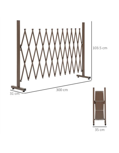 Outsunny Set of 2 Expanding Garden Fencc, Aluminium Freestanding Foldable Picket Fence, 300cmx103.5 cm, Dark Brown