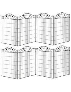 Outsunny Set of 2 Decorative Garden Fence, 8 Panels Metal Picket Fence, Versatile Shapes for Patio Lawn, 365cm x 112cm, Black
