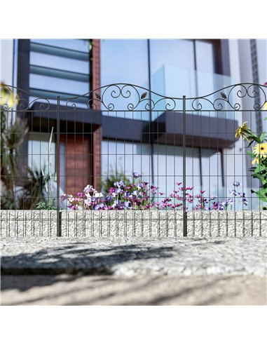 Outsunny Set of 2 Decorative Garden Fence, 8 Panels Metal Picket Fence, Versatile Shapes for Patio Lawn, 365cm x 112cm, Black