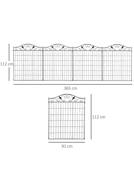 Outsunny Set of 2 Decorative Garden Fence, 8 Panels Metal Picket Fence, Versatile Shapes for Patio Lawn, 365cm x 112cm, Black - pic 177992 | FastDaddyshop