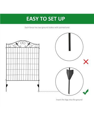 Outsunny Set of 2 Decorative Garden Fence, 8 Panels Metal Picket Fence, Versatile Shapes for Patio Lawn, 365cm x 112cm, Black