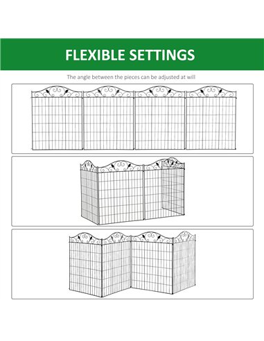 Outsunny Set of 2 Decorative Garden Fence, 8 Panels Metal Picket Fence, Versatile Shapes for Patio Lawn, 365cm x 112cm, Black