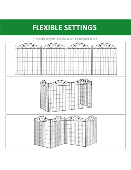 Outsunny Set of 2 Decorative Garden Fence, 8 Panels Metal Picket Fence, Versatile Shapes for Patio Lawn, 365cm x 112cm, Black - pic 177994 | FastDaddyshop