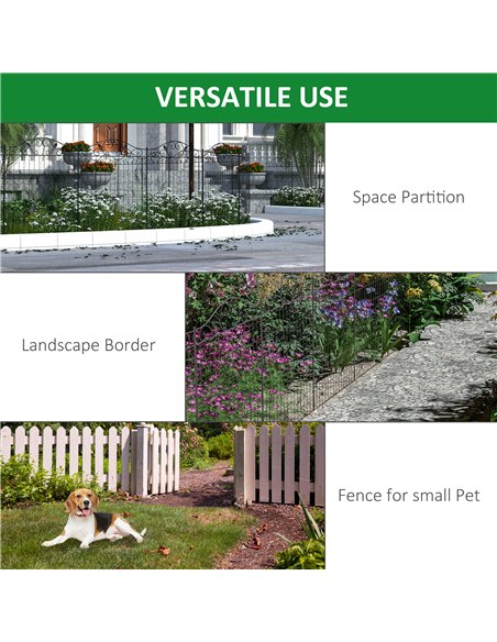 Outsunny Set of 2 Decorative Garden Fence, 8 Panels Metal Picket Fence, Versatile Shapes for Patio Lawn, 365cm x 112cm, Black - pic 177995 | FastDaddyshop