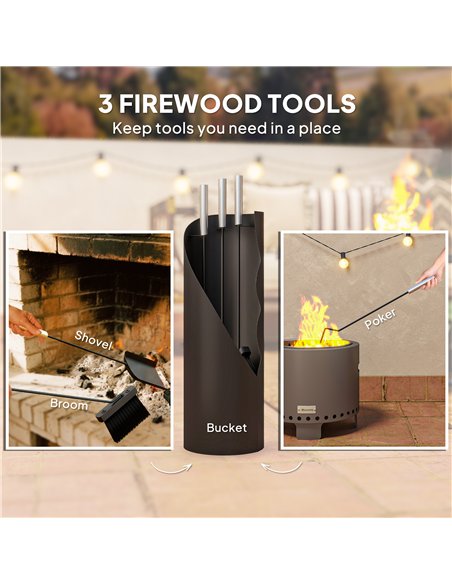 Outsunny 4 Pieces Fireplace Tools Set, Metal Fireplace Accessories Fireside Companion Set with Broom, Shovel, Poker and Bucket,  - pic 178002 | FastDaddyshop