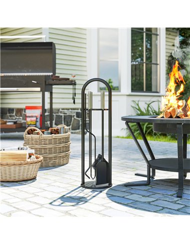 Outsunny 5 Pieces Fireplace Tools Set, Metal Fireplace Accessories Fireside Companion Set with Broom, Shovel, Poker and Bucket, 