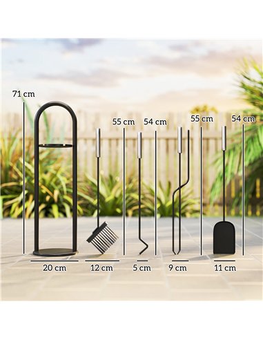 Outsunny 5 Pieces Fireplace Tools Set, Metal Fireplace Accessories Fireside Companion Set with Broom, Shovel, Poker and Bucket, 