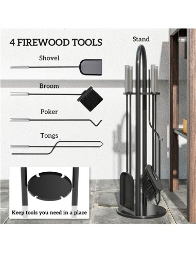 Outsunny 5 Pieces Fireplace Tools Set, Metal Fireplace Accessories Fireside Companion Set with Broom, Shovel, Poker and Bucket, 