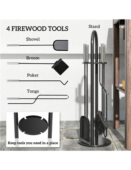 Outsunny 5 Pieces Fireplace Tools Set, Metal Fireplace Accessories Fireside Companion Set with Broom, Shovel, Poker and Bucket,  - pic 178011 | FastDaddyshop