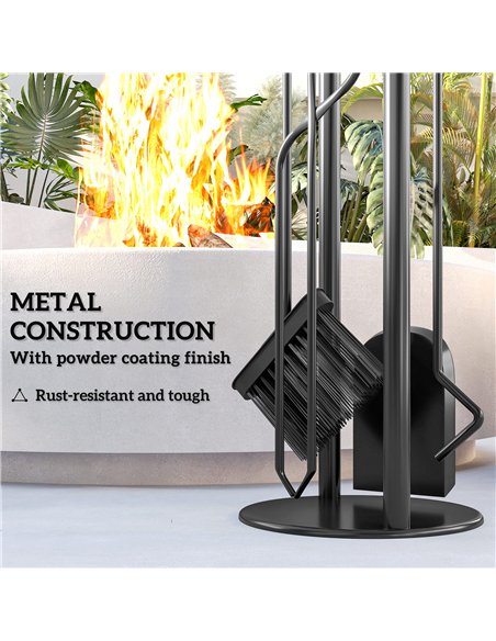 Outsunny 5 Pieces Fireplace Tools Set, Metal Fireplace Accessories Fireside Companion Set with Broom, Shovel, Poker and Bucket,  - pic 178012 | FastDaddyshop
