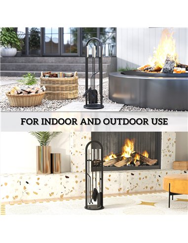 Outsunny 5 Pieces Fireplace Tools Set, Metal Fireplace Accessories Fireside Companion Set with Broom, Shovel, Poker and Bucket, 