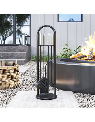 Outsunny 5 Pieces Fireplace Tools Set, Metal Fireplace Accessories Fireside Companion Set with Broom, Shovel, Poker and Bucket, 