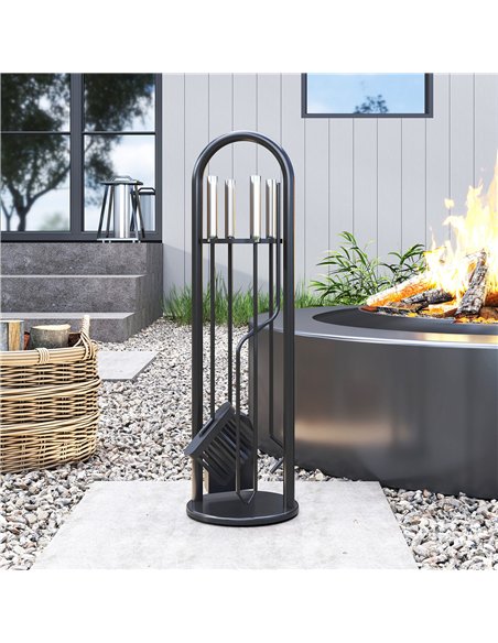 Outsunny 5 Pieces Fireplace Tools Set, Metal Fireplace Accessories Fireside Companion Set with Broom, Shovel, Poker and Bucket,  - pic 178014 | FastDaddyshop