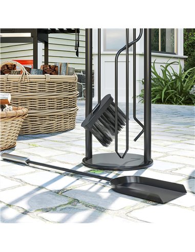 Outsunny 5 Pieces Fireplace Tools Set, Metal Fireplace Accessories Fireside Companion Set with Broom, Shovel, Poker and Bucket, 