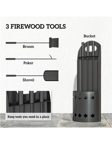 Outsunny 4 Pieces Fireplace Companion Set, Metal Fireplace Accessories Fireside Companion Set with Broom, Shovel, Poker, Bucket,