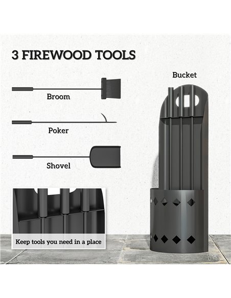 Outsunny 4 Pieces Fireplace Companion Set, Metal Fireplace Accessories Fireside Companion Set with Broom, Shovel, Poker, Bucket, - pic 178020 | FastDaddyshop