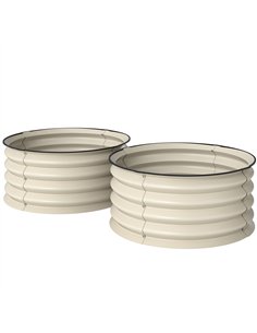 Outsunny Set of 2 Raised Garden Bed, Metal Planter Box with Safety Edging, Easy-to-assemble Stock Tank, Cream White