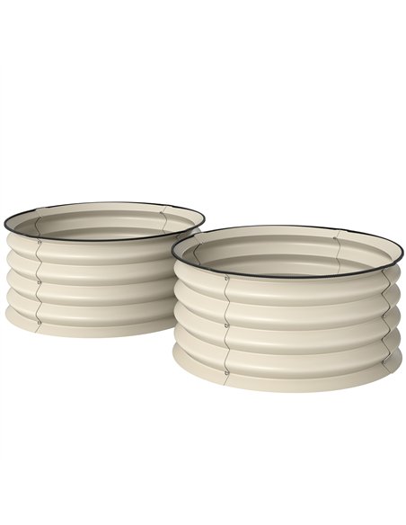 Outsunny Set of 2 Raised Garden Bed, Metal Planter Box with Safety Edging, Easy-to-assemble Stock Tank, Cream White - pic 178026 | FastDaddyshop