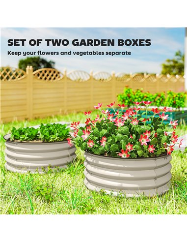 Outsunny Set of 2 Raised Garden Bed, Metal Planter Box with Safety Edging, Easy-to-assemble Stock Tank, Cream White
