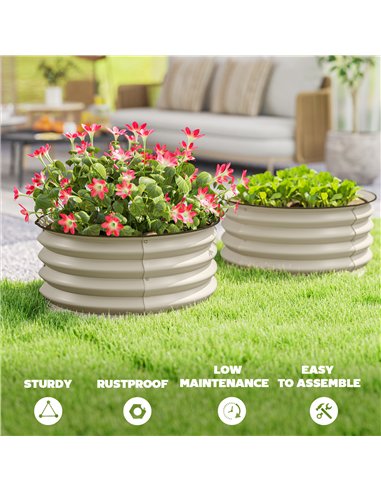 Outsunny Set of 2 Raised Garden Bed, Metal Planter Box with Safety Edging, Easy-to-assemble Stock Tank, Cream White