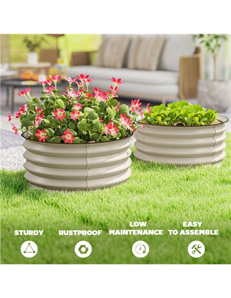 Outsunny Set of 2 Raised Garden Bed, Metal Planter Box with Safety Edging, Easy-to-assemble Stock Tank, Cream White - pic 178032 | FastDaddyshop