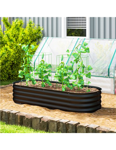 Outsunny Galvanised Raised Garden Bed, Metal Planter Box with Safety Edging, for Flowers, Herbs, Succulents, Black - pic 178036 | FastDaddyshop