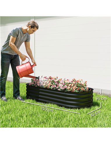 Outsunny Galvanised Raised Garden Bed, Metal Planter Box with Safety Edging, for Flowers, Herbs, Succulents, Black