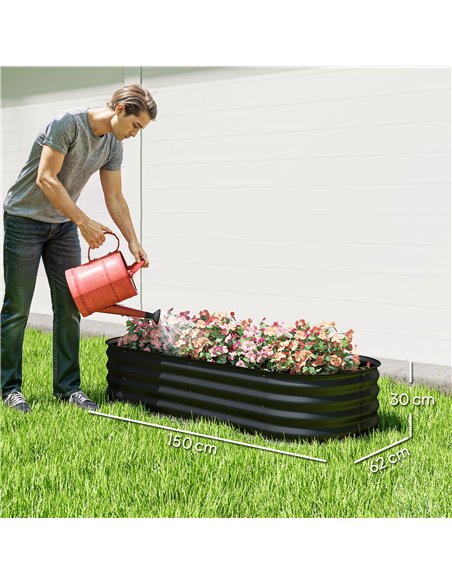 Outsunny Galvanised Raised Garden Bed, Metal Planter Box with Safety Edging, for Flowers, Herbs, Succulents, Black - pic 178037 | FastDaddyshop