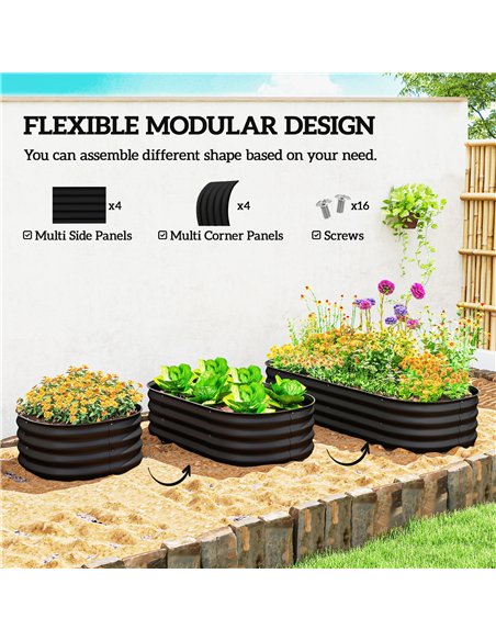 Outsunny Galvanised Raised Garden Bed, Metal Planter Box with Safety Edging, for Flowers, Herbs, Succulents, Black - pic 178038 | FastDaddyshop