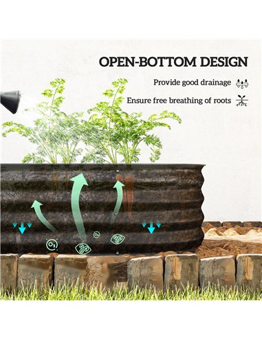 Outsunny Galvanised Raised Garden Bed, Metal Planter Box with Safety Edging, for Flowers, Herbs, Succulents, Black
