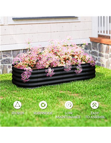 Outsunny Galvanised Raised Garden Bed, Metal Planter Box with Safety Edging, for Flowers, Herbs, Succulents, Black