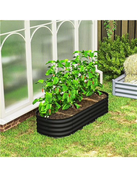 Outsunny Galvanised Raised Garden Bed, Metal Planter Box with Safety Edging, for Flowers, Herbs, Succulents, Black - pic 178042 | FastDaddyshop