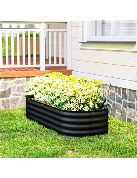 Outsunny Galvanised Raised Garden Bed, Metal Planter Box with Safety Edging, for Flowers, Herbs, Succulents, Black - pic 178043 | FastDaddyshop