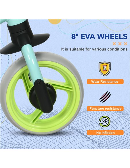 AIYAPLAY 8" Balance Bike, Lightweight Training Bike for Children, with Adjustable Seat, EVA Wheels, Easy installation - Green - pic 17806 | FastDaddyshop