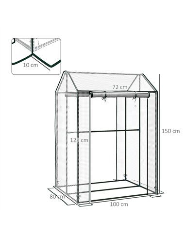 Outsunny Green House, Mini Greenhouse with 2 Roll-up Doors, Vent Holes and Reinforced Cover, 100 x 80 x 150cm