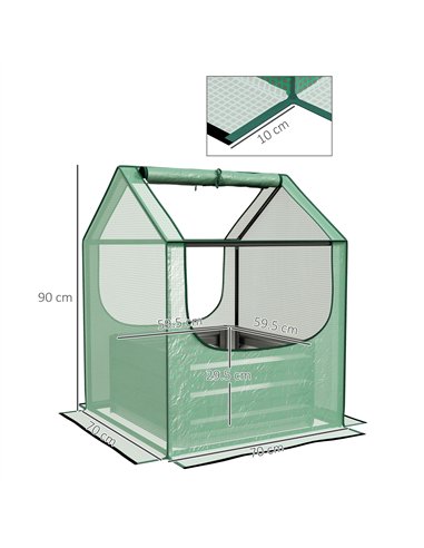 Outsunny 61 x 61cm Garden Planter Bed, with Cover - Green and Silver