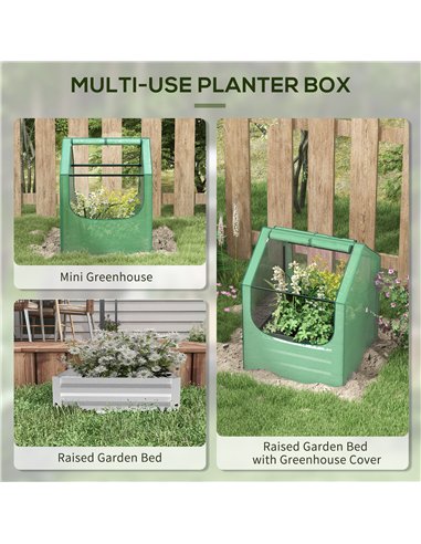 Outsunny 61 x 61cm Garden Planter Bed, with Cover - Green and Silver