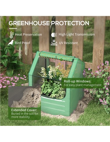 Outsunny 61 x 61cm Garden Planter Bed, with Cover - Green and Silver