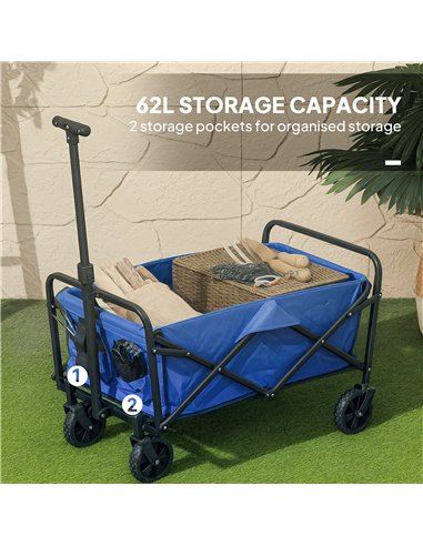 Outsunny 62L Festival Trolley on Wheels, Garden Folding Trolley Cart, 120kg Heavy Duty Collapsible Folding Wagon with Adjustable