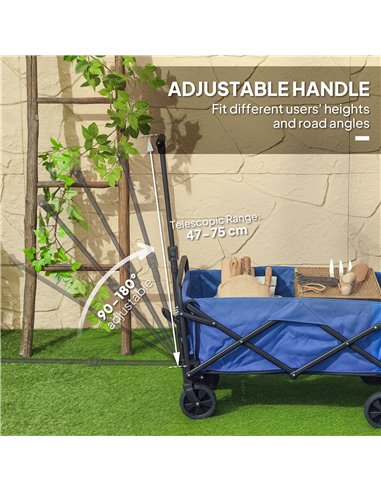Outsunny 62L Festival Trolley on Wheels, Garden Folding Trolley Cart, 120kg Heavy Duty Collapsible Folding Wagon with Adjustable