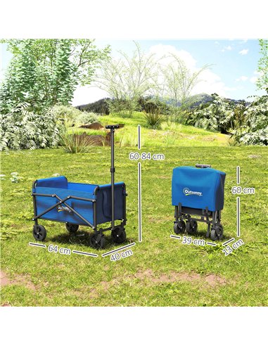 Outsunny 41L Festival Trolley on Wheels, Small Garden Folding Trolley Cart, 60kg Heavy Duty Collapsible Folding Wagon with Adjus