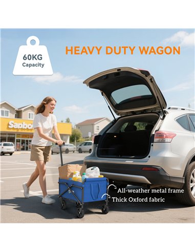 Outsunny 41L Festival Trolley on Wheels, Small Garden Folding Trolley Cart, 60kg Heavy Duty Collapsible Folding Wagon with Adjus