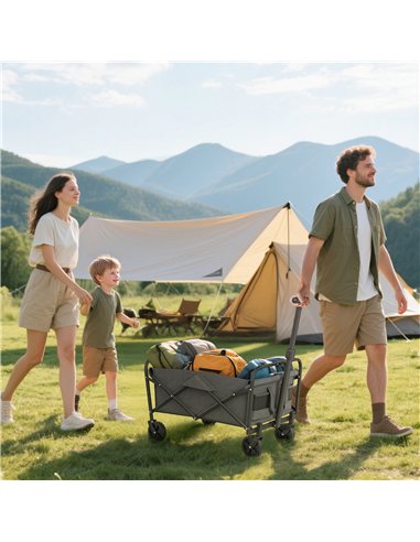 Outsunny 62L Festival Trolley on Wheels, Garden Folding Trolley Cart, 120kg Heavy Duty Collapsible Folding Wagon with Adjustable