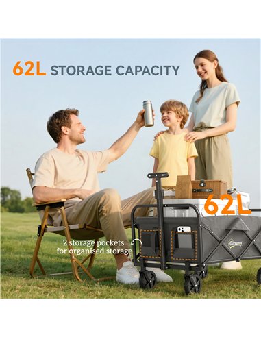 Outsunny 62L Festival Trolley on Wheels, Garden Folding Trolley Cart, 120kg Heavy Duty Collapsible Folding Wagon with Adjustable