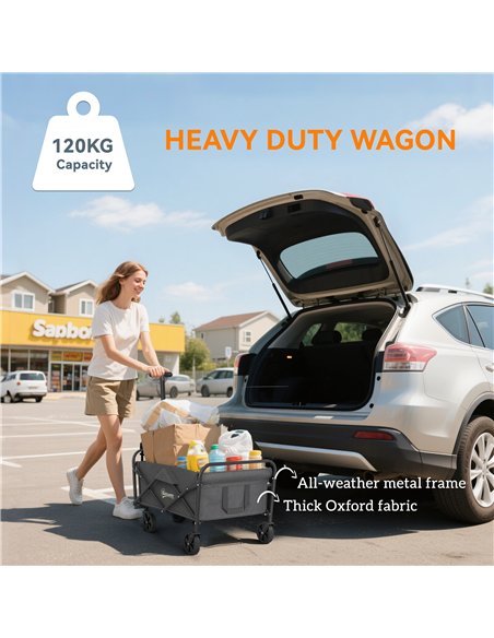 Outsunny 62L Festival Trolley on Wheels, Garden Folding Trolley Cart, 120kg Heavy Duty Collapsible Folding Wagon with Adjustable - pic 178120 | FastDaddyshop
