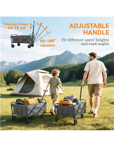 Outsunny 62L Festival Trolley on Wheels, Garden Folding Trolley Cart, 120kg Heavy Duty Collapsible Folding Wagon with Adjustable