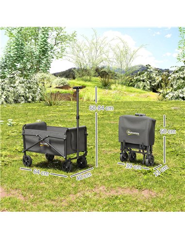 Outsunny 41L Festival Trolley on Wheels, Small Garden Folding Trolley Cart, 60kg Heavy Duty Collapsible Folding Wagon with Adjus