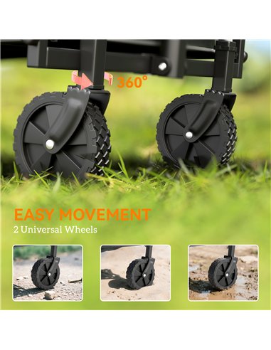 Outsunny 41L Festival Trolley on Wheels, Small Garden Folding Trolley Cart, 60kg Heavy Duty Collapsible Folding Wagon with Adjus