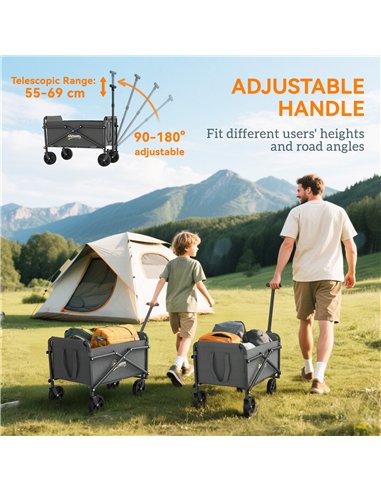 Outsunny 41L Festival Trolley on Wheels, Small Garden Folding Trolley Cart, 60kg Heavy Duty Collapsible Folding Wagon with Adjus